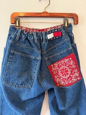 Vintage Tommy Jeans Bandana Pocket Elastic Waist Straight Denim Jeans 34/32